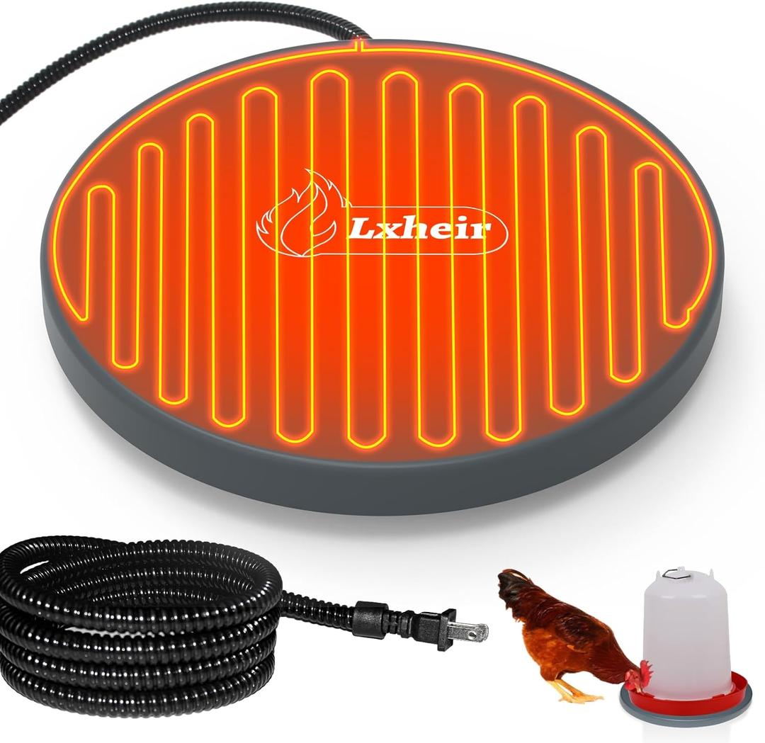 Lxheir Chicken Water Heater, 13'' Heated Base for Metal Plastic Poultry Founts Waterer 3-5 Gallons, Poultry Water Heater Base for Chicken Turkey Goose Duck Pigeon Drinker in Winter Grey