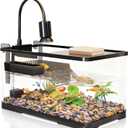 (Tank + Light +Pump + Filter Balls) Turtle Tank Kit, Turtle Tank Starter Kit,Bottom Drainage, Multi-Function Areas for Turtles, Crabs,Fishes, Amphibians,Reptiles. (15.75 x 8.64 x 8.64 Inch)