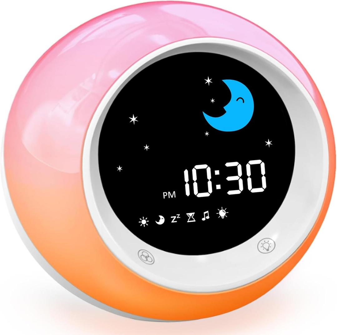 iHoo Toddlers Sleep Training Clock, Kids Alarm Clock with Night Light & Nap Timer, Ok to Wake Clock for 2-9 Years Girls Boys (White)