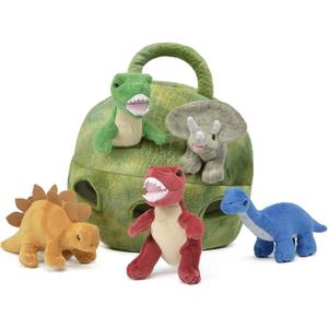 Plush Dinosaur House with Dinosaurs - Five (5) Stuffed Animal Dinosaur in Play Dinosaur Carrying Case