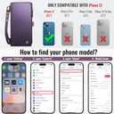Defencase Compatible with iPhone 13 Case Wallet with RFID Blocking Card Holder for Women and Men, Fashion PU Leather Magnetic Snap Flip Zipper Strap Wallet Phone Case Fit for iPhone 13 6.1", Purple