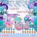 299 Pcs Mermaid Birthday Decorations, Mermaid Party Decorations Kit - Disposable Dinnerware Set with 25 Guests, Backdrop, Balloon, Banner, Tablecloth, Knives, Forks, Spoons, CakeTopper