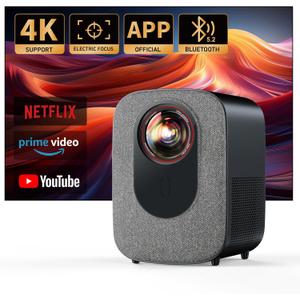 [Netflix-Officially-Licensed]4K Projector with Wifi & Bluetooth, Jimveo 800 ANSI Native 1080P, Netflix/YouTube/PrimeVideo Built-in, Electric Focus & 4P Keystone Outdoor Portable Smart Projector (Standard, Black)