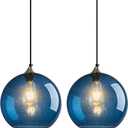 Blue Glass Pendant Lights Kitchen Island Lighting Globe Pendant Light Fixtures Modern Pendant Lighting for Kitchen Island Bedroom Living Dining Room Light Fixture(9.84in, 2-Pack)