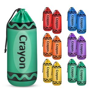 24 Pcs Crayon Drawstring Bags 11.8×4 Inch Back to School Gift Decoration 6 Colors Rainbow Reusable Treat Bags for Back to School Classroom Party Favor
