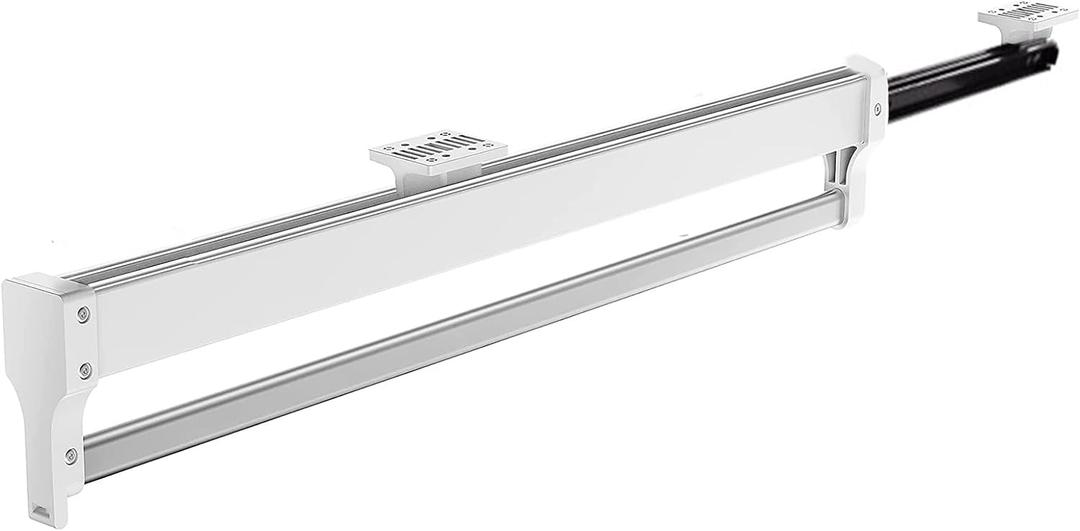 Pull Out Closet Valet Rod, Adjustable Sliding Heavy Duty Steel Top Mounted Clothes Storage Hanger Rail for Closet Wardrobe (447mm/17.6inch) (White)