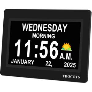 TROCOTN Dementia Clocks, Large Display Calendar Alarm Clock with Auto DST for Seniors, 5 Display Modes Large Font Digital Clock with Custom Alarms Day Date Clocks. (7 Inch Black)