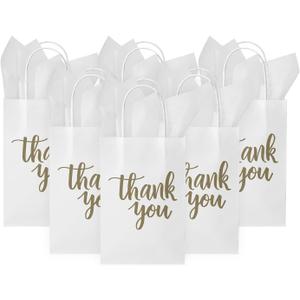 DjinnGlory 50 Pack Small Thank You Gift Bags with Handles - 9x5.5x3.15 Inch White Paper Bags with Tissue Paper for Wedding, Bridal, Baby Shower, Birthday Party Favors, Business, Shopping DjinnGlory 50 Pack Small Thank You Gift Bags with Handles - 9x5.5x3.15 Inch White Paper Bags with Tissue Paper for Wedding, Bridal, Baby Shower, Birthday Party Favors, Business, Shopping