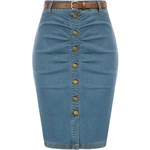 Belle Poque Denim Pencil Skirt for Women Ruched Bodycon Jeans Skirt with Belt High Waisted Pencil Skirts (Small, Blue) Belle Poque Denim Pencil Skirt for Women Ruched Bodycon Jeans Skirt with Belt High Waisted Pencil Skirts (Small, Blue)