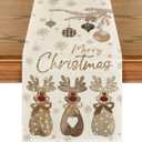 Artoid Mode Deer Snowflakes 210 GSM Merry Christmas Table Runner, Seasonal Winter Kitchen Dining Table Decoration for Home Party Decor 13x36 Inch (Brown)