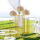 Urban Deco Cylinder Stands for Party, Set of 3 Gold Metal Hexagon Cake Pedestal Stand with Marbled Countertop, Flower Plant Pedestal Stands for Display Parties Wedding Birthday Decor, 3PCS, Gold