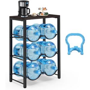 5 Gallon Water Bottle Holder for 6 Bottles, 3 Tiers Heavy-Duty Water Cooler Jug Rack with Reinforcement Frame for Home, Office, Restaurant (Black)
