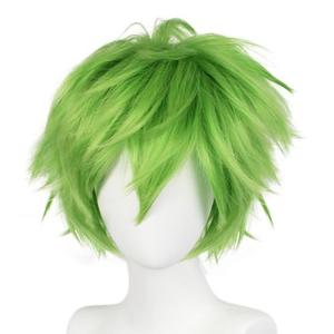 BESTBEL+Hair Cap Short Golden Green Messy Wig for Men Short Messy Wig Green Synthetic Anime Hair for St Patrick's Day Halloween Cosplay Mens Cosplay Outfit for Costume Party