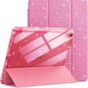 JETech Glitter Case for iPad (A16) 11th/10th Generation (2025/2022) with Pencil Holder, Cute Sparkly Slim Cover for Kids and Girls, Shiny Clear Back Shell (Pink)