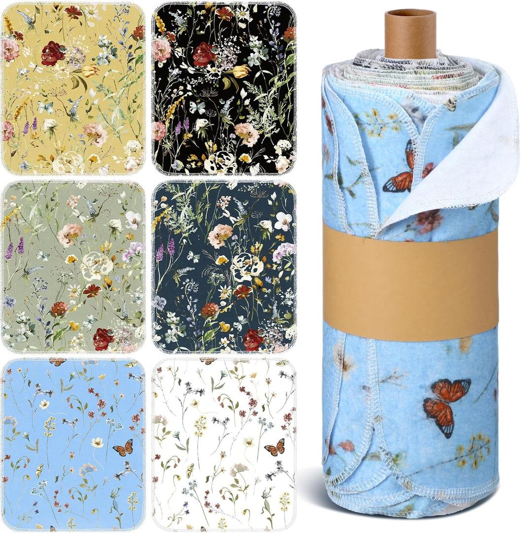 36 Pack Reusable Cleaning Cloths Washable Cotton Kitchen Dish Towels for Home Party Supplies Bulk, 9.84x11.81in (Rich Flowers)