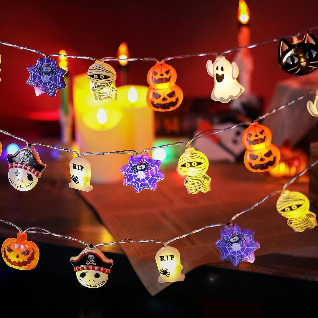 Halloween Lights, 9.8ft 20 LED 2025 Indoor Halloween Fairy Lights, Battery Operated (excluded) String Lights with Timer and 8 Lighting Modes Cute Window Decorations Lights for Home Party Decor