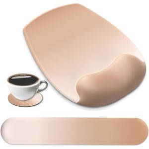 AKIT Ergonomic Mouse Pad with Wrist Rest& Keyboard Wrist Rest, Wrist Rest for Computer Keyboard, Pain Relief, Non-Slip Rubber Base, Mousepad Wrist Support for Gaming, Office, Gradient Brown