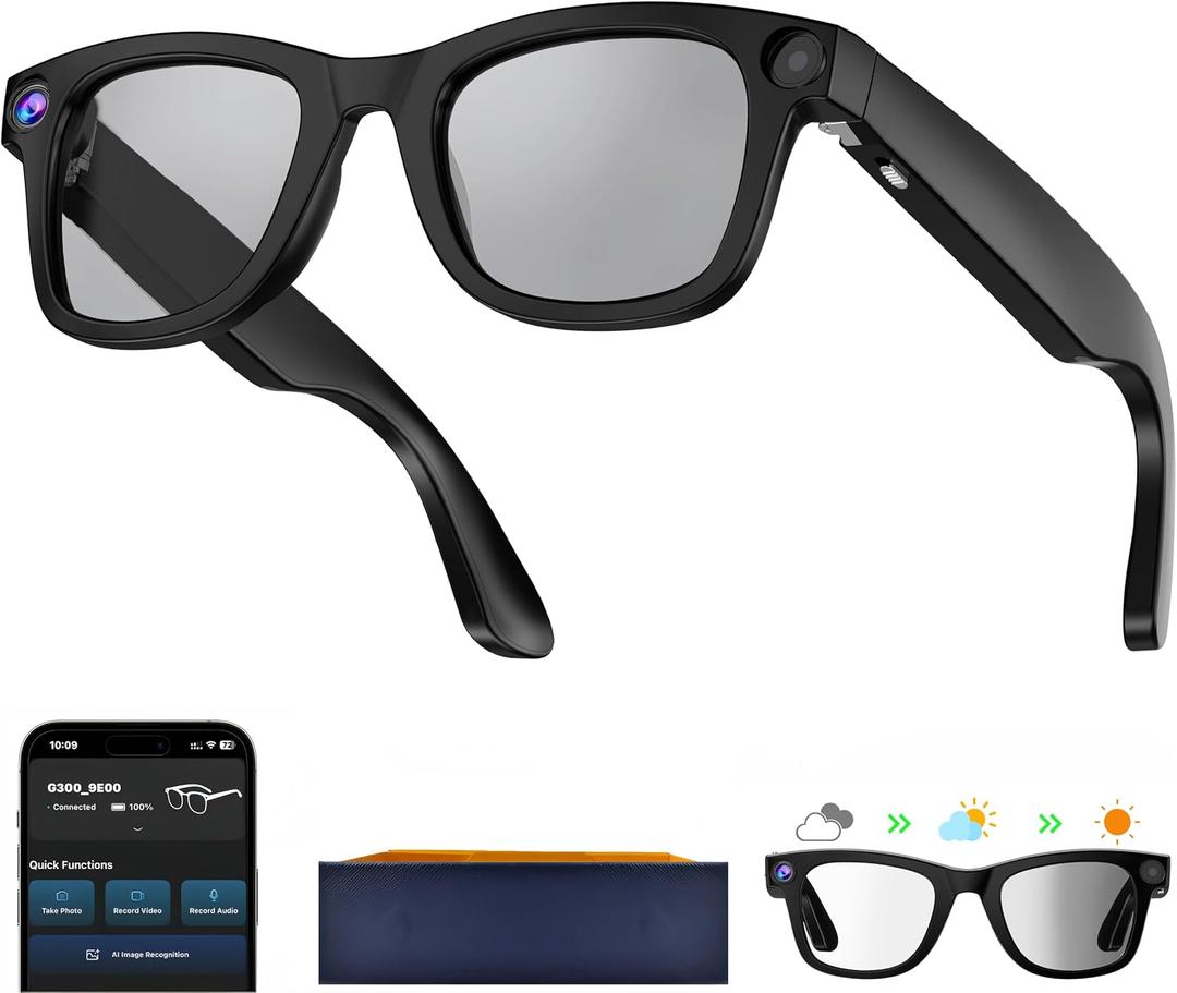 AI Smart Glasses with Camera, 8MP HD Camera Glasses for Men, AI Recording Glasses with Voice Assistant,Open-Ear Audio,Real-Time Translation,Video Recording Sunglasses for Life & Work (Photochromic)