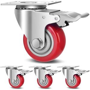 3 Inch Industrial Heavy Duty Swivel Caster Wheels with Brake,Set of 4 Safety Locking Casters,Load 1600lbs,Premium Polyurethane Wheels for Table,Trailer,Saw Table,Stage Toolbox,Bed,Corn Board (Red)