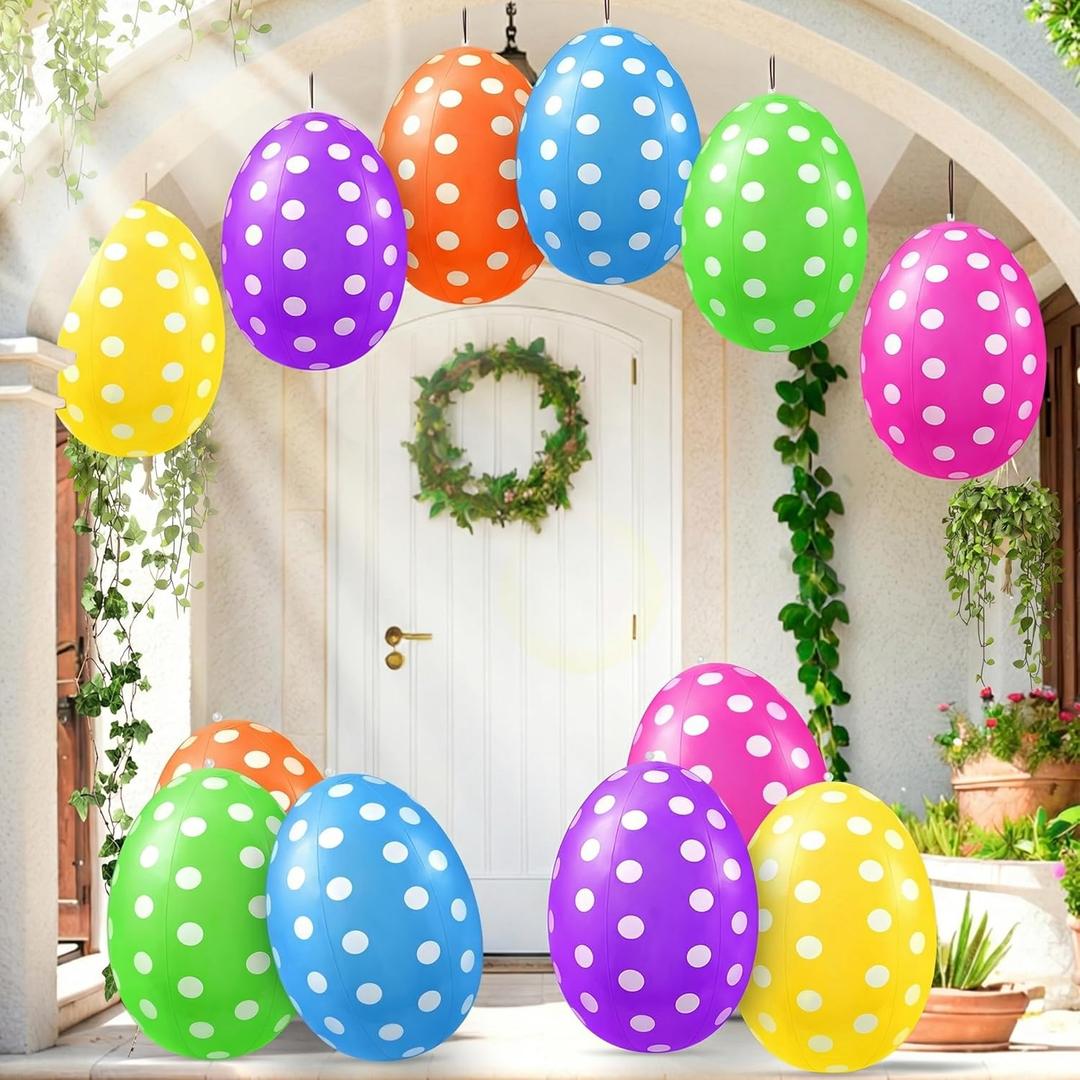 12 Pack 16 inch Inflatable Easter Eggs Decorations, Easter Blow Up Yard Decorations Colorful Outdoor Ornaments for Garden Lawn Spring Party Supplies & Egg Hunt Games