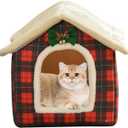 Christmas Cat Bed for Indoor Cats Plaid Xmas Cat Tent Cats Bed Cave for Pets Kittens and Dogs (Christmas Plaid, L (20.5 X 17 X 19.7 Inch)