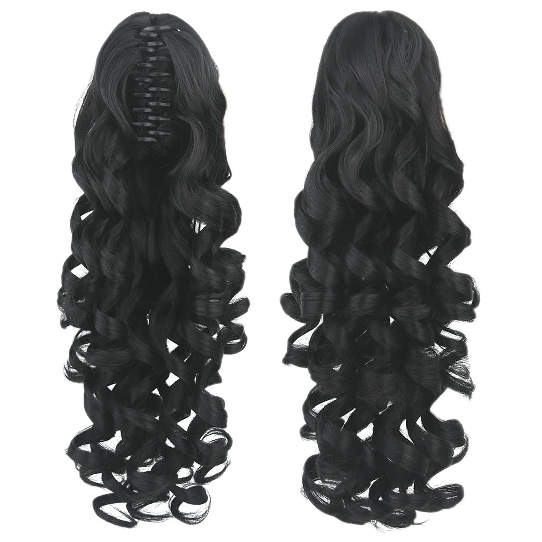 IMISSU Long Curly Claw Ponytail Clip On Hair Extension Pony Tail Hair Piece (Black 1B)