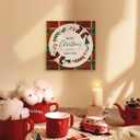 ArtbyHannah Christmas Decorations Hanging Signs, Christmas Canvas Door Sign Merry Christmas & Happy New Year for Holiday Xmas Door Decor (12x12 inch)