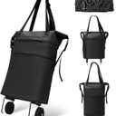 Rolling Duffle Bag with Wheels, Expandable Travel Duffle, Foldable Water-Resistant Shoulder Bag for Men & Women, Lightweight Portable Small Travel Bag for Trips, Camping, Shopping (Black)