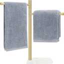 Standing Hand Towel Holder, Hand Towel Stand with Marble Base, 304 Stainless Steel Towel Rack with 2 Swivel Arm, Countertop Stand Towel Ring Towel Bar for Bathroom (Gold)