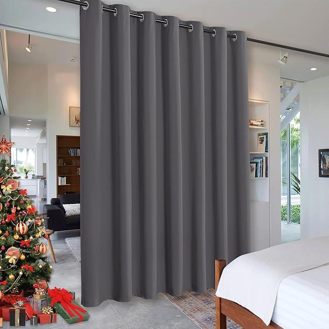 RYB HOME Blackout Room Divider Curtains Privacy Loft Screen Adjustable Ceiling to Floor Curtain & Drapes Partitions for Bedroom Dorm Doorway Bay Window, Wide 100 x Long 84, Grey, 1 Panel