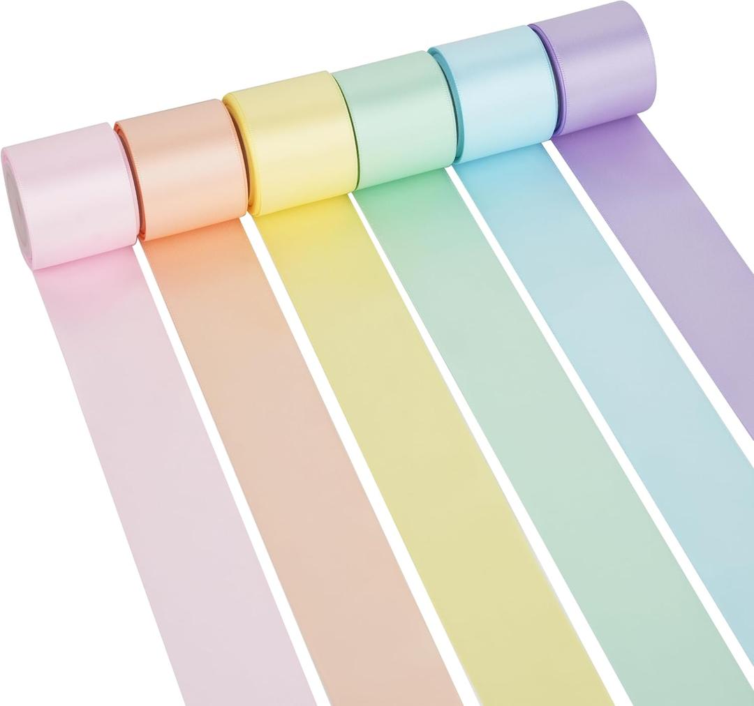 Pastel Ribbon Assortment - 1.5 Inch Double Face Rainbow Colored Satin Ribbon 6 Rolls, 30 Yards for Garland Baby Shower Crafts Birthday Party Wedding Easter's Day Christmas