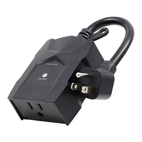 UltraPro Outdoor Outlet Timer - Dusk-to-Dawn Sensor, Single Outlet Light Automation, Weather-Resistant, Seasonal Landscape Timer, Black, 1 Pack