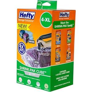 Hefty Shrink-Pak  4 Extra Large Vacuum Seal Storage Bags  Space Saver Bags for Clothing, Pillows, Towels, or Blankets, 4 x XL Cubes