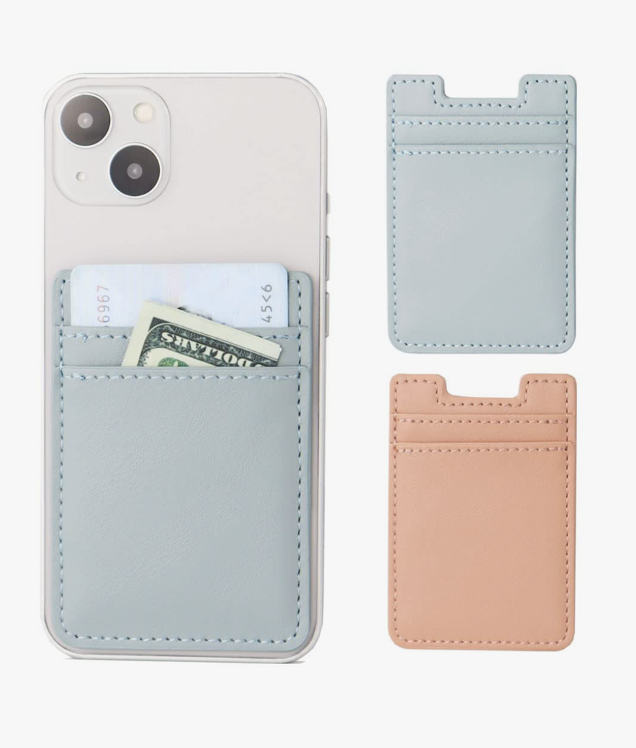 2Pack Phone Wallet,Leather Phone Card Holder Adhesive Stick On Credit Card Pocket for Back of Phone Case iPhone and Android-Pink,Blue, Pack of 6