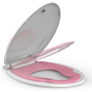 Toilet Seat Elongated,Toilet Seat with Toddler Seat Built in, Potty Training Toilet Seat Elongated Fits Both Adult and Child, with Soft Close, Easy Install and Clean - Elongated White and Pink