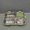 Stainless Steel Adult Lunch Box, 28.7oz 4-Compartment Metal Bento Box Kids Snack Containers with 5oz Soup/Condiment Cup, Food Storage Containers with Utensils and Cleaning Brush Set - Green