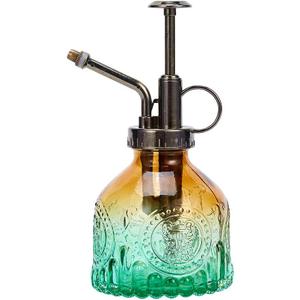 Glass Plant Mister Spray Bottle, Vintage Plant Spritzer, Succulent Watering Bottle with Top Pump, Small Plant Sprayer Mister Watering Can for Indoor Outdoor Houseplant - Green Brown Gradient