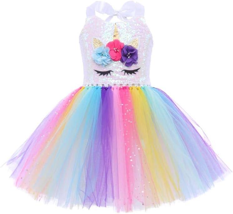 Girls Unicorn Princess Costume Birthday Party Dress Halloween Cosplay Outfits Small