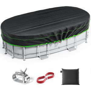 12x24 Ft Oval Pool Cover - Heavy Duty Solar Rectangular Pool Cover Protector, Waterproof & Tear-Resistant with Winch & Cable, Ideal for Winter & Dustproof Use