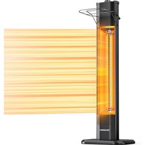 VAGKRI Outdoor Electric Patio Heater, 1500W Dual Carbon Tube Infrared Heater, Tip-Over & Overheat Protection,1S Instant Heat, IPX5 Waterproof, Tower Space Heater for Patio, Backyard & Garage