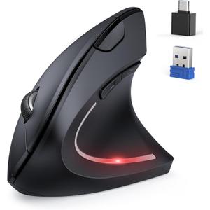 TECKNET Ergonomic Mouse, Jiggler Bluetooth Wireless Vertical Mouse, 4800 DPI Silent Mouse with 6 Adjustable DPI Levels, 2.4GHz (USB A & C) Mouse, 6 Buttons Computer Mice - Wide Compatibility, Black