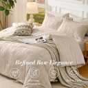 7 Pieces Bow Tufted Boho Comforter Set Khaki Farmhouse Shabby Chic Embroidered Bedding for All Seasons King Size with Comforter Sheets Pillowcases Shams