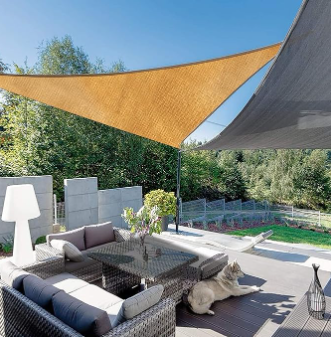 12' x 12' x 12' Triangle Sun Shade Sail Canopy Mesh Fabric UV Block, Sun Shade Sail Canopy Awning 190 GSM Permeable Shade Cloth, for Yard Patio Outdoor Backyard Garden, Beige