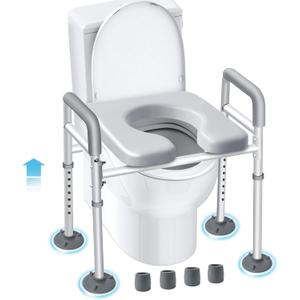 Eosprim Toilet Seat Risers for Seniors Elongated, Raised Toilet Seat with Handles, Toilet Safety Frames & Rails for Elderly and Handicap, Elevated Shower Commode Chair with Arms, Toilet Lift Grab Bar (Silver)