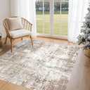 UERMEI Square Area Rugs : Washable 5x5 Neutral Modern Abstract Carpet for Living Room Bedroom - Soft Floor Mat with Non Slip Backing for Kitchen Nursery Dorms Farmhouse Home Decor - Brown/Grey/Red