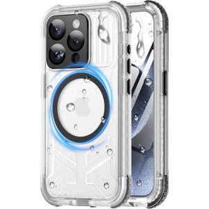 For iPhone 15 Pro Waterproof Case with Magsafe, Screen Protector, Lanyard, IP68 Military Full Body Shockproof, for Water Sports Outdoor Work, Funda para 15 Pro Impermeable, 6.1" Black