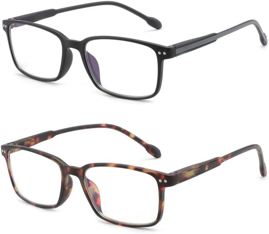 BLUEMOKY Reading Glasses for Women Men, Blue Light Blocking Glasses 2 Pack, Computer Readers, Spring Hinge (Black & Tortoise Rectangular)