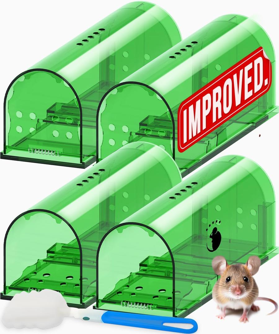 Motel Mouse Humane Mouse Traps No Kill Live Catch and Release 4 Pack  Reusable, Easy to Use & Clean, No Touch Release, Sensitive Includes Cleaning Brush, Instruction Manual & Video  Mousetrap Indoor
