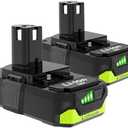 Koedsion 2-Pack 18V 3.0Ah Extended and Reliability Batteries Replacement for Ryobi 18V Battery, Compatible with Ryobi one+ 18V Cordless Power Tools and Chargers (Matte Black)