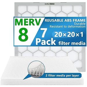 OlitAir 20x20x1 MERV 8 Air Filter, AC Furnace Air Filter, Reusable ABS Plastic Frame, 7 Pack Replaceable Filter Media (Actual Size: 19.61" x 19.61" x 0.78")